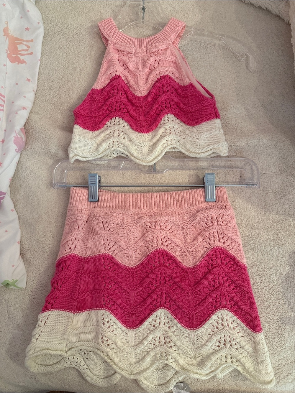 River Island Knit Chevron Mini Skirt in Pink and Cream